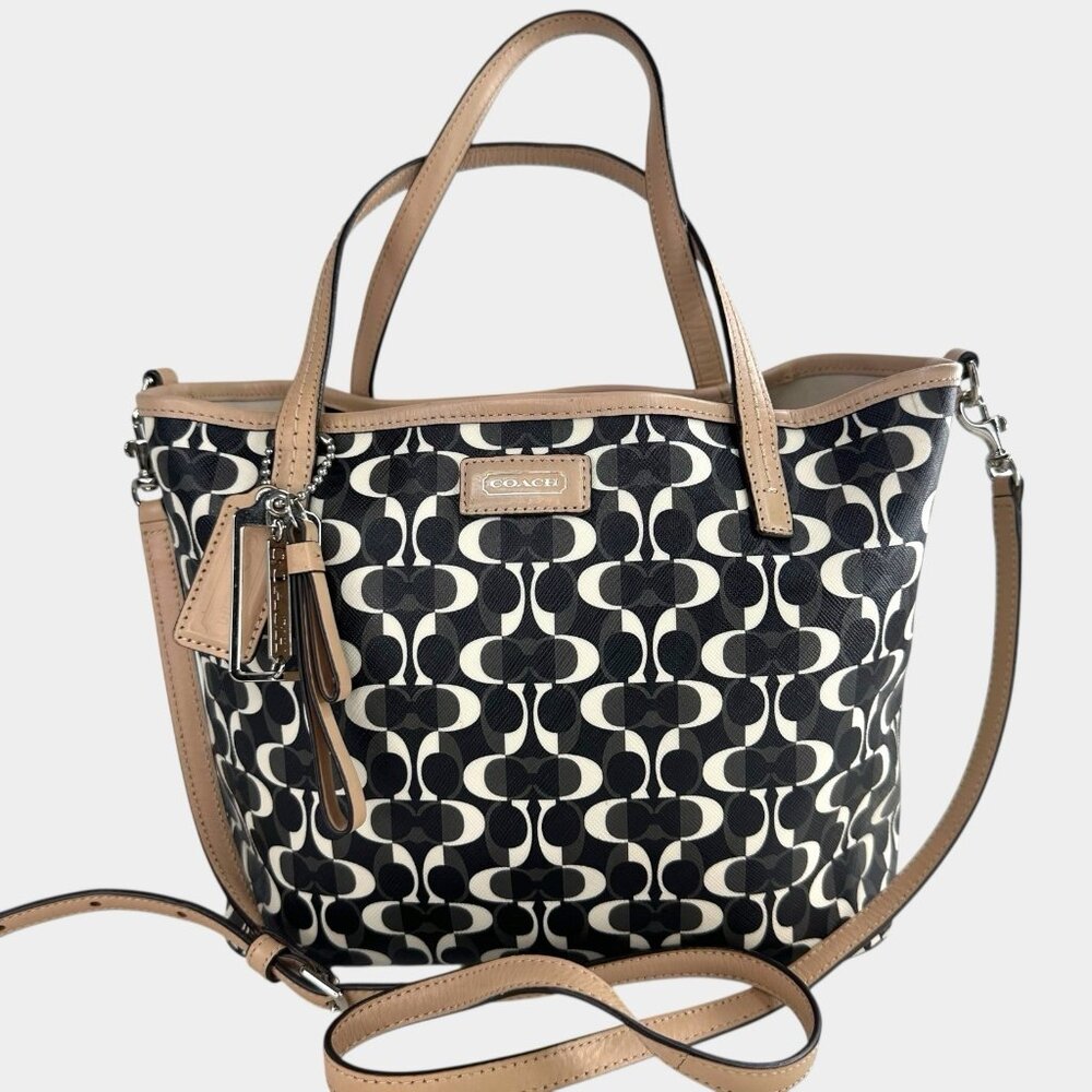 COACH Park Metro Dream C Black & Ivory Monogram C Purse Tote Shoulder Bag F26201